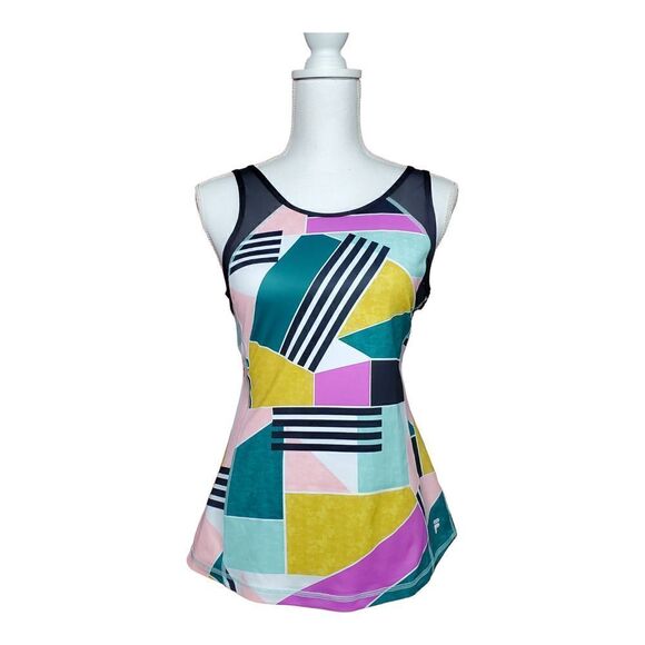 Fila Sport Tank Top Medium Geometric Abstract Color Block Activewear Workout Gym - Picture 2 of 6
